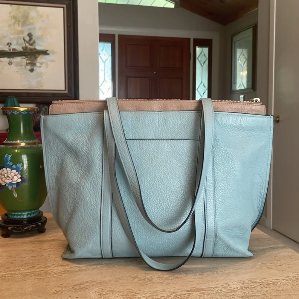 🌹COACH JOY Minty Blue Leather Extra Large Tote! - Picture 4 of 16